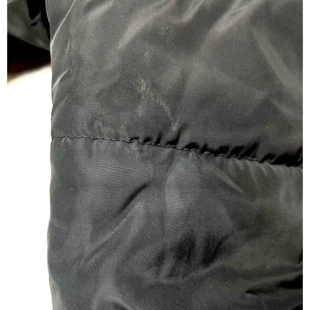 Bebe Long Black Puffer Coat Belted Gold Accents Womens L Double Zipper Hooded - Picture 16 of 16